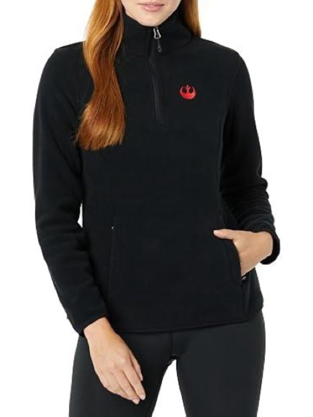New Star Wars Women's Black Fleece Quarter Zip Pullover Jacket Red Rebel SM